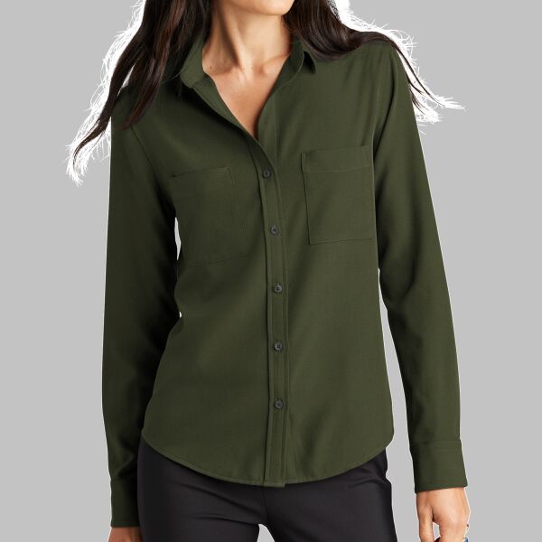 Women's Stretch Crepe Long Sleeve Camp Blouse Thumbnail