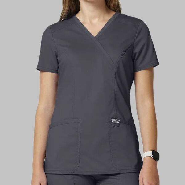 Women's Shaped 3-Pocket Mock Wrap Scrub Top Thumbnail